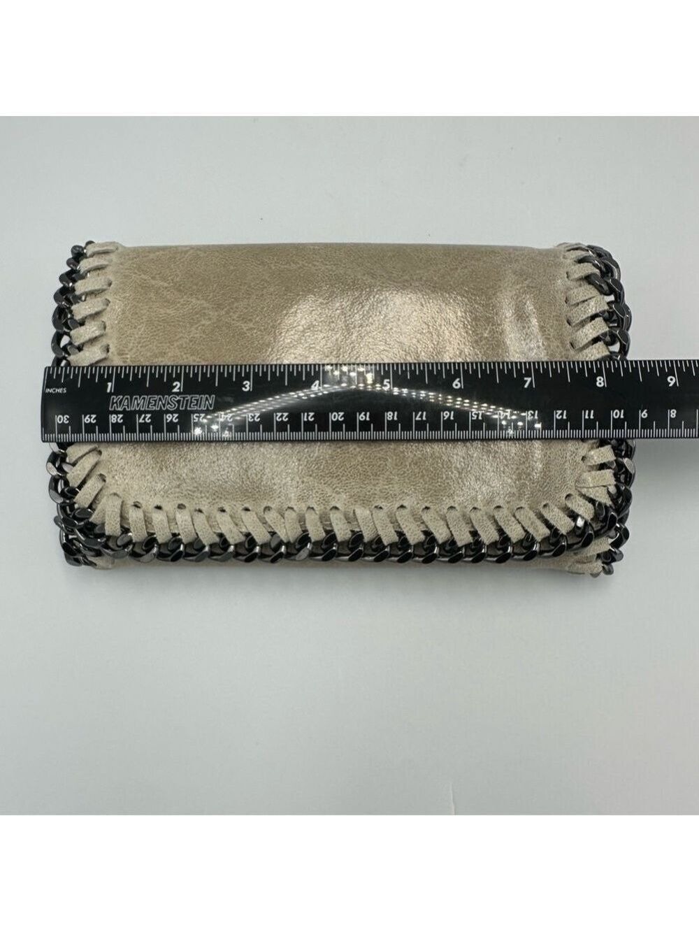 Leather Chain Crossbody Bag Metallic Taupe Gunmetal Hardware Small Fits Phone - Picture 11 of 12